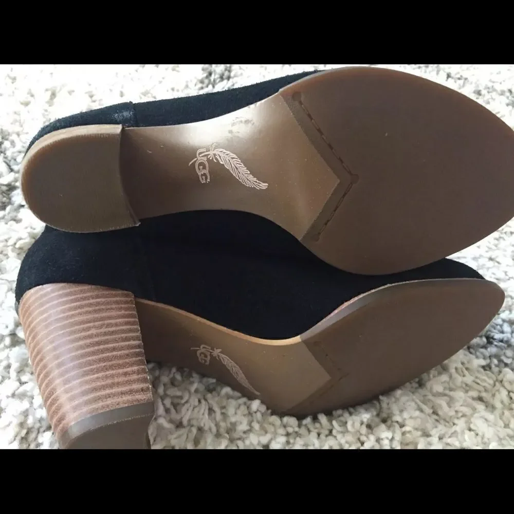 NEW UGG Thames Black Suede Ankle Heel Boots